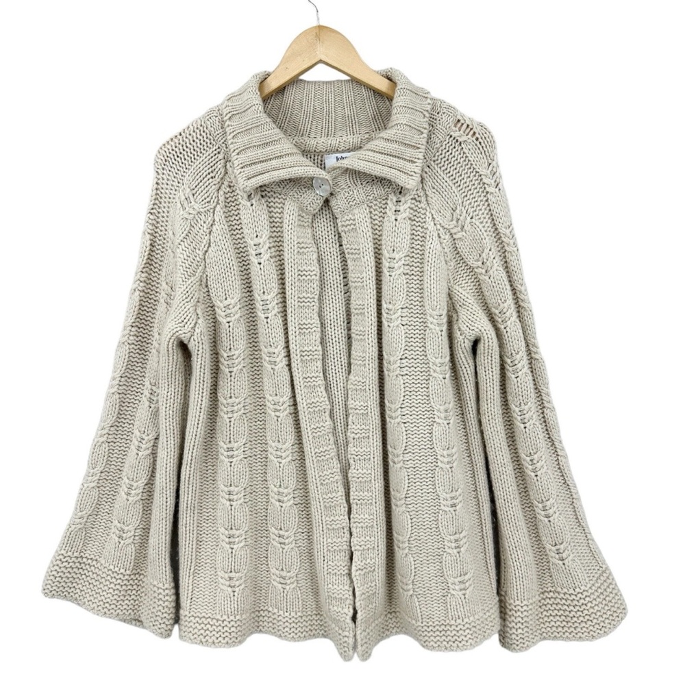 JOHNSTONS Cardigan Sweater 100% Cashmere Chunky Cable Knit Scotland Thick
